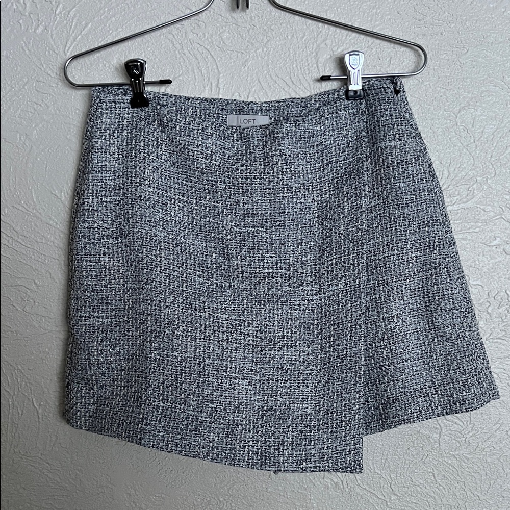 LOFT Asymmetrical Tweed Skirt in Black and White